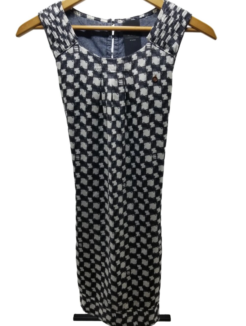 G-Star Raw Black and White Checkered Midi Silk Extra Small Dress